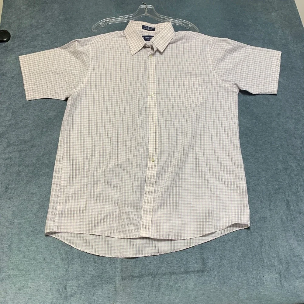 Stafford Essentials Dress Shirt Mens 17.5 Multicolor Plaid Regular Fit Business